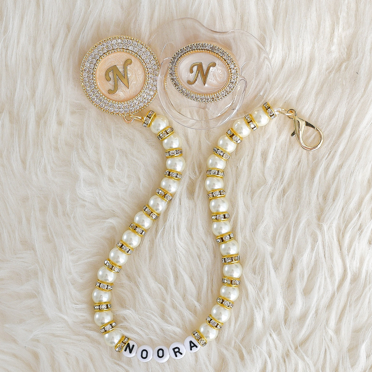 Baby Initial Crystal Glam Pacifier & Personalised Clip Set – Tianoor