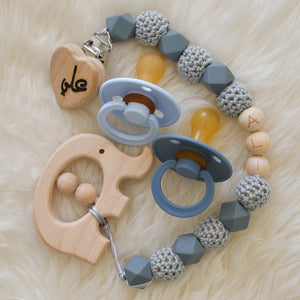 Elephant Personalised Pacifier Clip & BIBS Pacifier