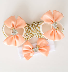 Satin Bow Crown Heart Baby Shoes - Tianoor