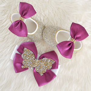 Butterfly Satin Bow Baby Girl Swarovski Shoes - Tianoor