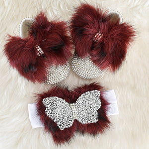 Crystal Butterfly Faux Fur Swarovski Baby Shoes - Tianoor