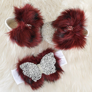 Crystal Butterfly Faux Fur Swarovski Baby Shoes - Tianoor