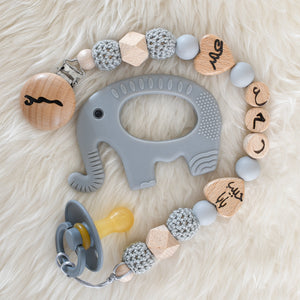 Elephant Personalised Pacifier Clip & BIBS Pacifier