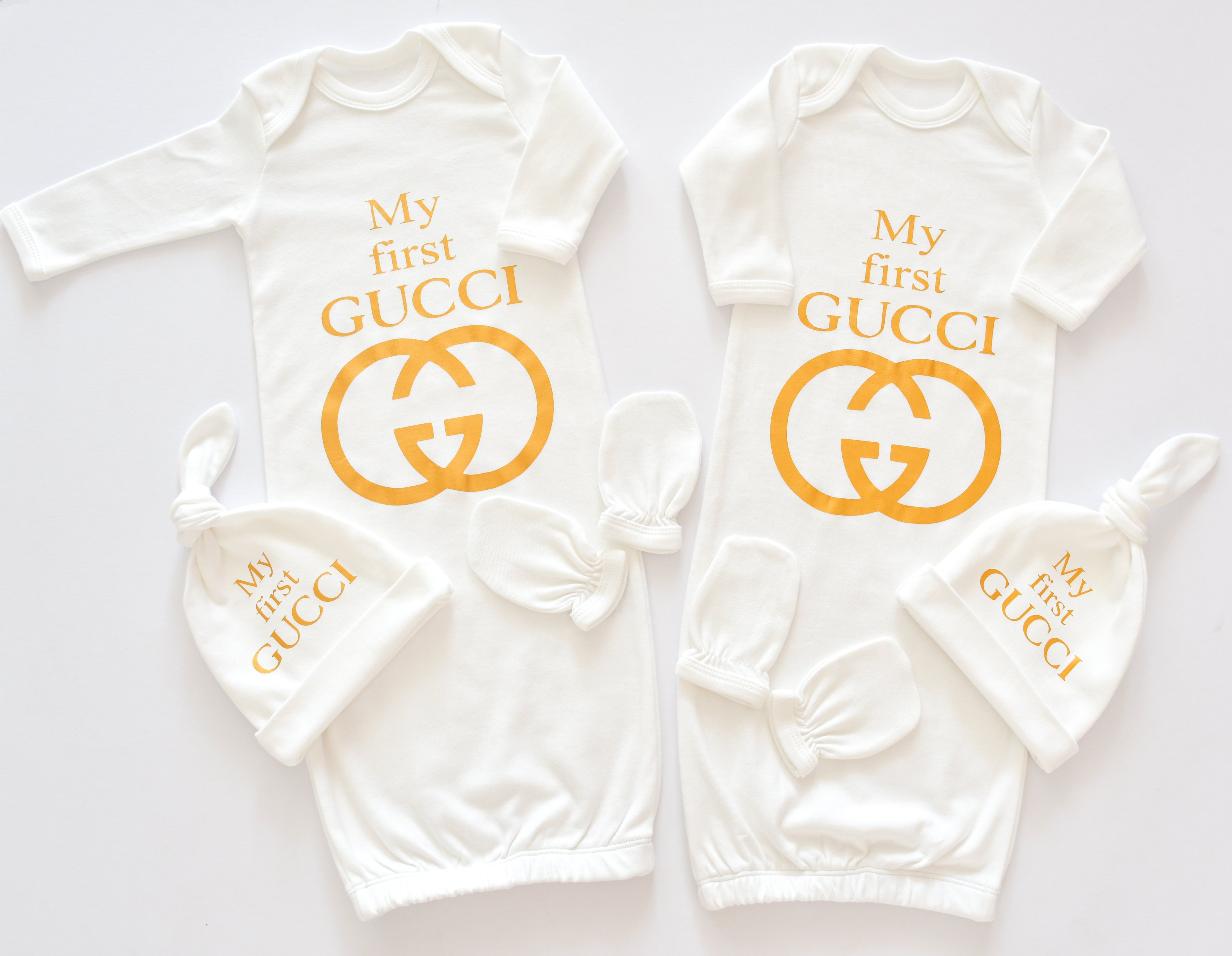 My First Gucci Baby Gown with Knotted Hat Tianoor My First Gucci Baby Gown with Knotted Hat Tianoor
