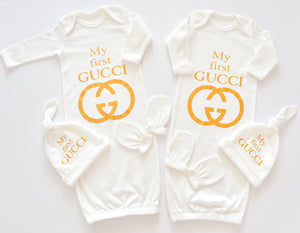 My First Gucci Baby Gown with Knotted Hat