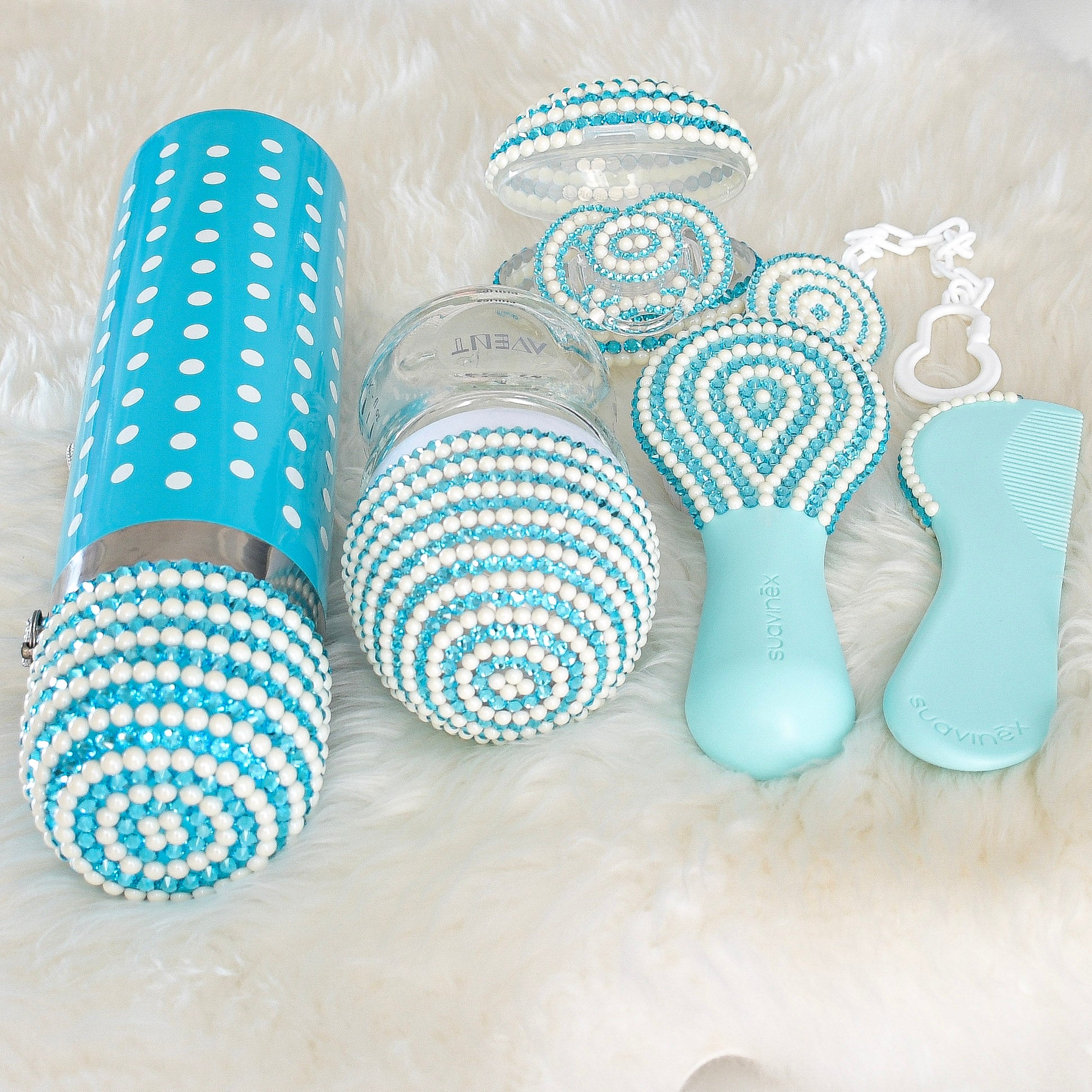 Crystals Pacifier & Clip + Bottle + Thermo Bottle + Hair Brush Set